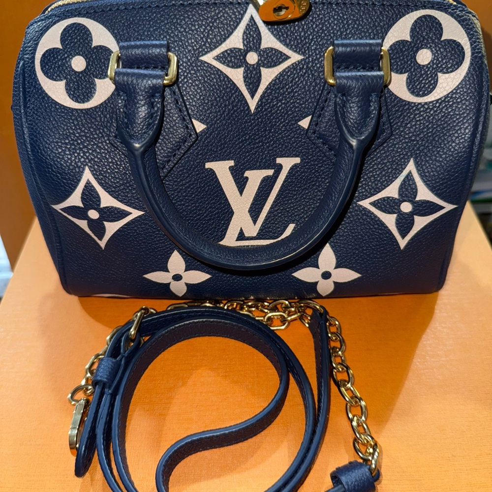 Louis Vuitton Blue and White Satchel with Iconic Monogram